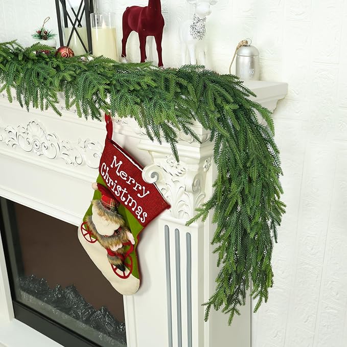 9 Ft Christmas Cedar Garland for Staircase Railing Real Touch Soft Bendable Faux Winter Xmas Greenery Pine Garlands Mantle Garland for Decoration for Table Fireplace Door Railing Wall Home Decor