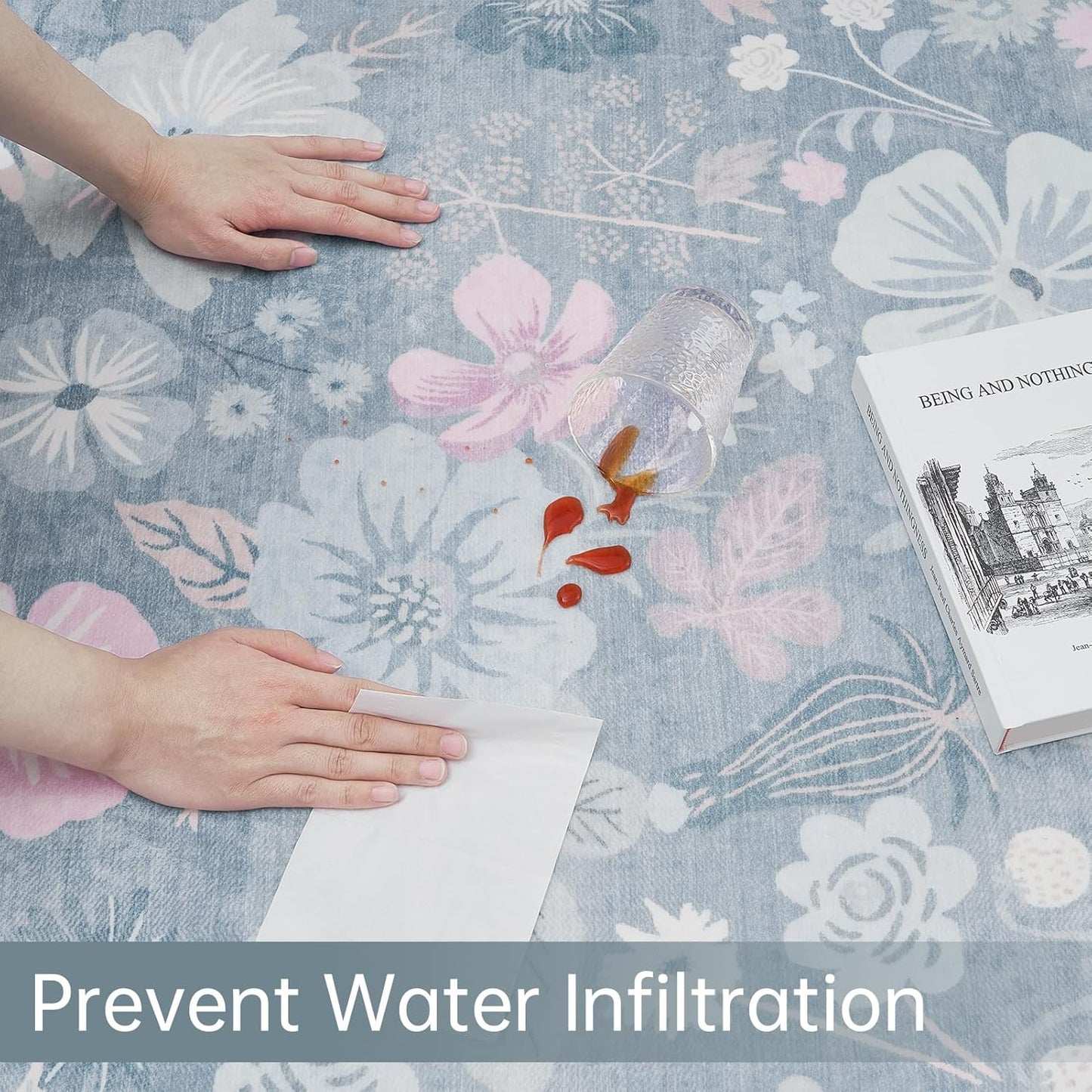 Kitchen Runner Rug 2x6 Washable Non Slip Soft Boho Floral Carpet Runner for Hallways Low Pile Thin Faux Fur Long Area Rug for Bedroom Entrance Patio Laundry Room Bathroom,Pastel Blue