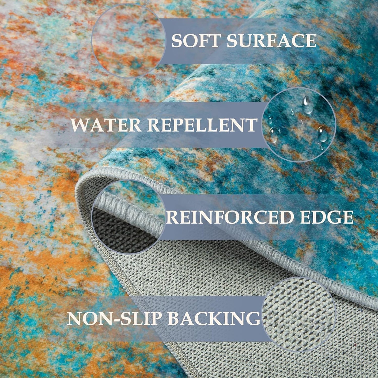 Washable Area Rugs 2'x8' Non-Slip Modern Abstract Soft for Living Room Entryway Bedroom Nursery, Print Pattern, Teal Blue Green Orange Rust Red Colorful