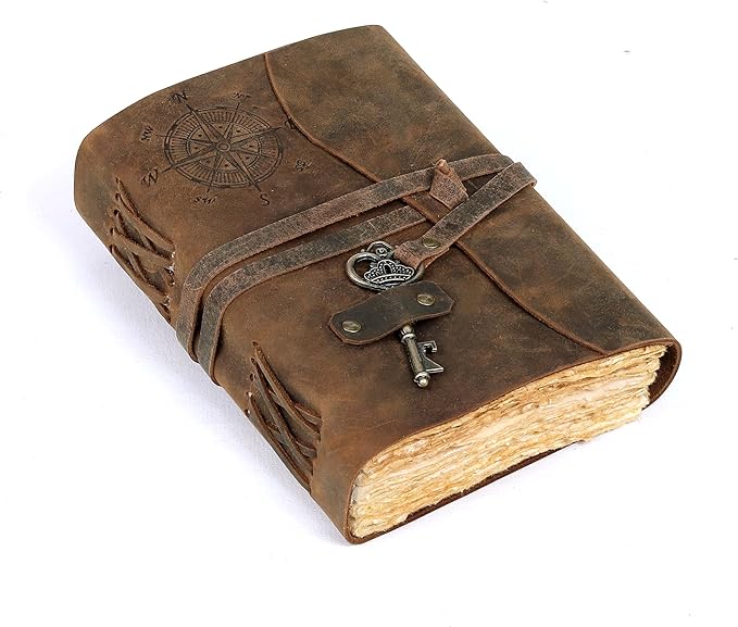 cuero C Compass Vintage Leather Journal - Antique Handmade Leather Bound journal with deckle edge paper Diary - Leather Sketchbook - Drawing Journal Notebook - Great Gift Men And Women (5X7 Inch)
