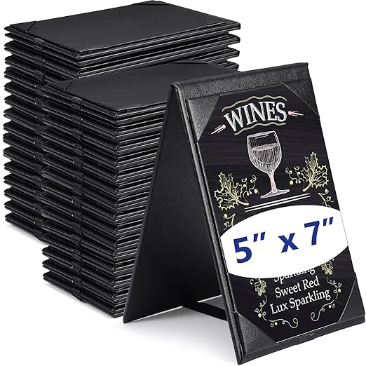 Gerrii Leatherette Table Tents Black PU Leather Menu Covers Bulk Double Sided Frame Sign Holders 2 Side Drink Dessert Menu Folders for Restaurant Coffee Cafe Bar Wedding Supplies(30 Pack,5 x 7 Inch)