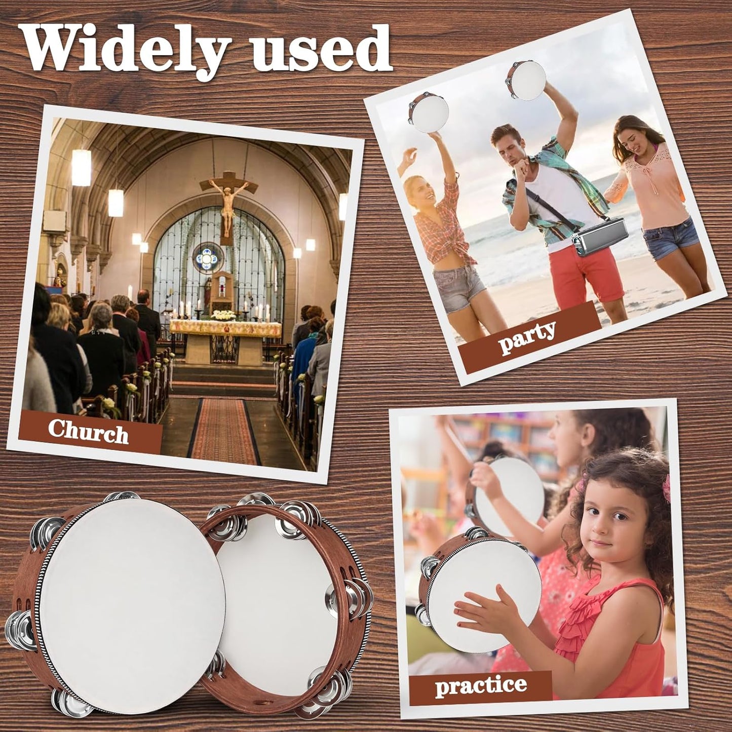 Wooden Hand Held Percussion Tambourine with Storage Bag - 8 Inches, Ideal for Church, Wedding, Party, Dance, Photo Shoot