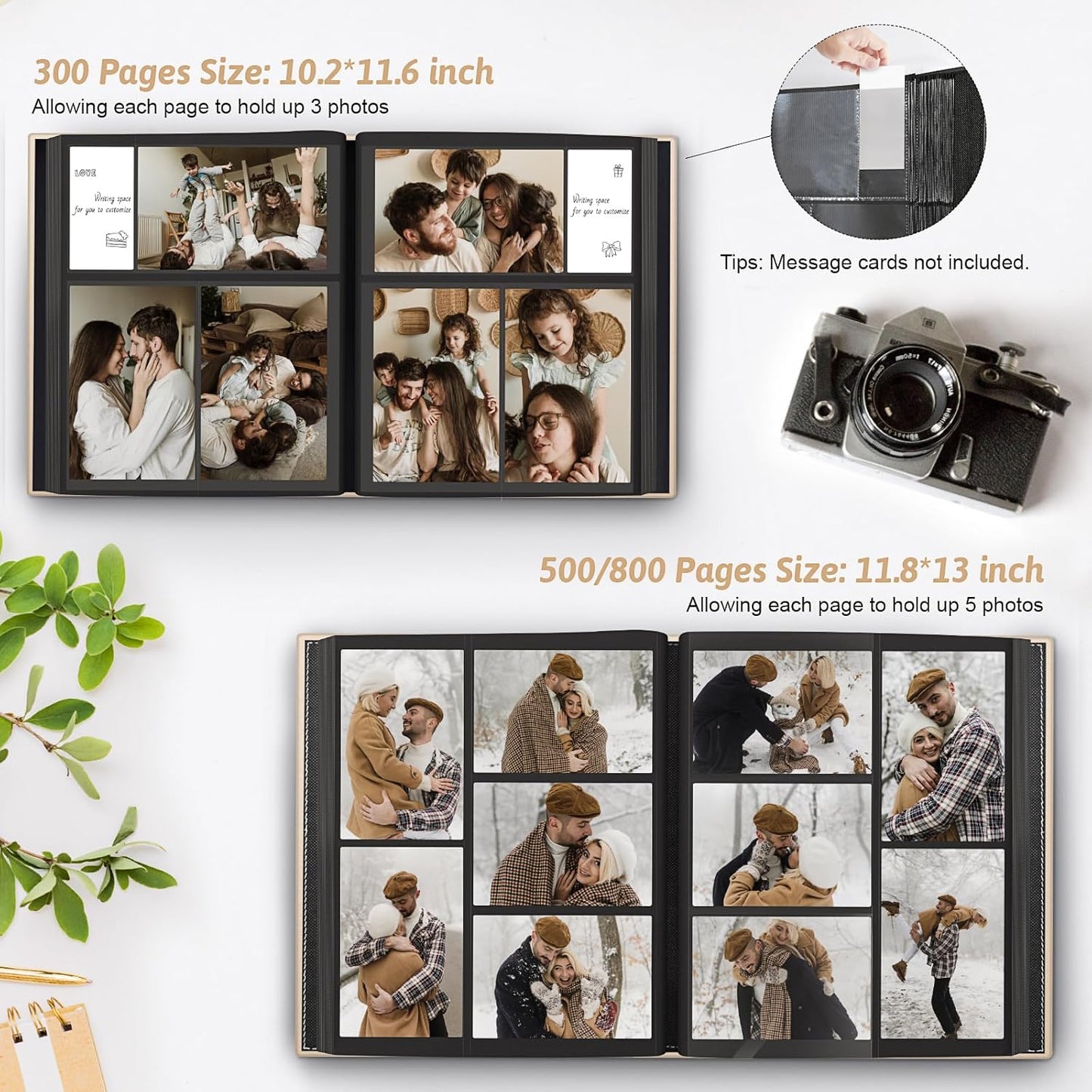 Popotop Photo Album 4x6 300 Pockets with Leather Hardcover Cover, Small Photo Album Holder Book with 50Pcs Pages for Family Travel Wedding Baby Gifts