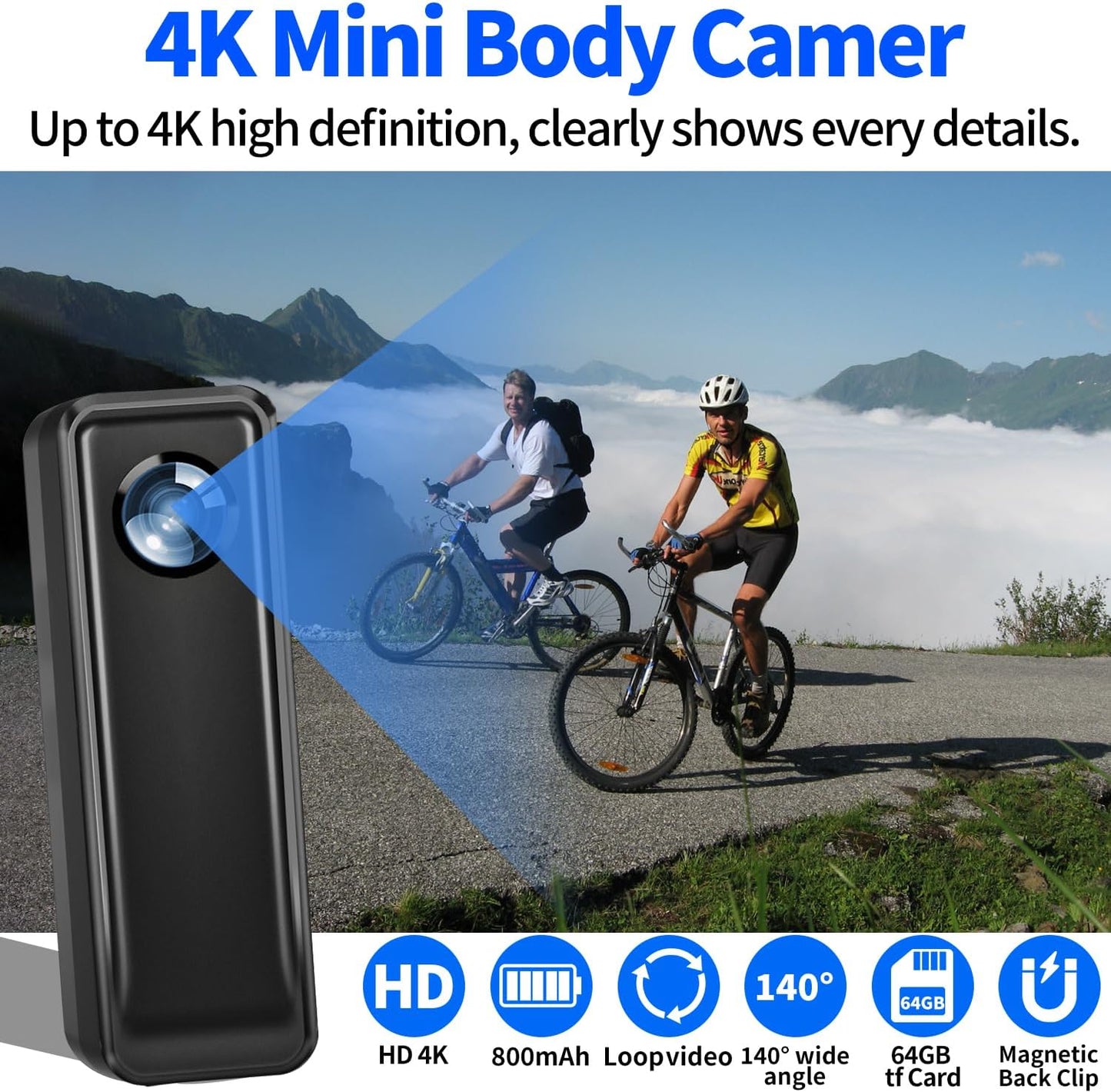 Mini Body Camera 64GB, 4K 30FPS Action Camera, Hands Free Sports Camera with Magnetic Back Clip, Wearable Body Cam POV Records Using for Traveling Cycling Vlogging