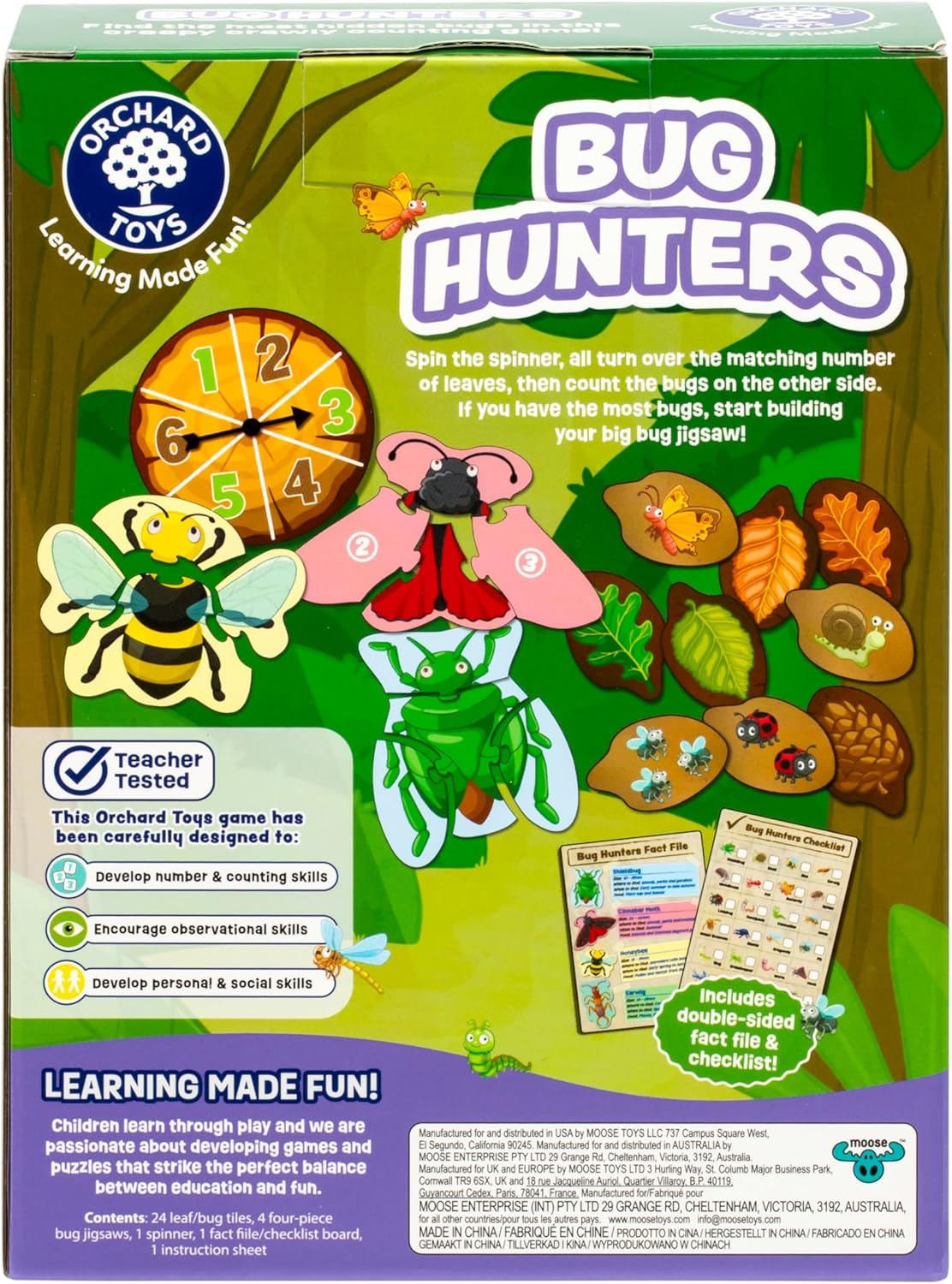 ORCHARD TOYS Bug Hunters Game, Learn Counting and Observational Skills As You Race to Be 1st to Build Your Bug, Designed for 2-4 Players Aged 3+