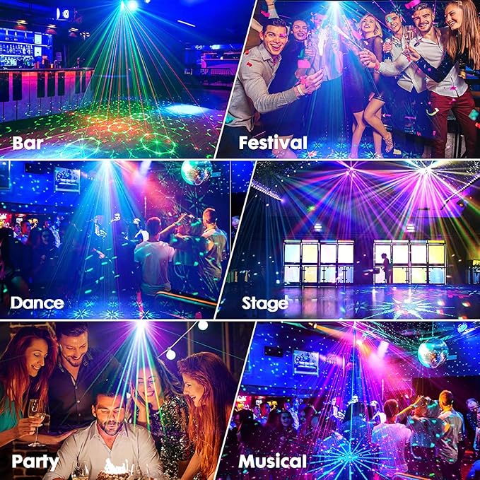 Party Lights,Disco DJ Strobe Light Rave Stage Projector Effect Dance Club Light Sound Activated with Remote Control for Parties Home Show KTV Pub Dance Christmas