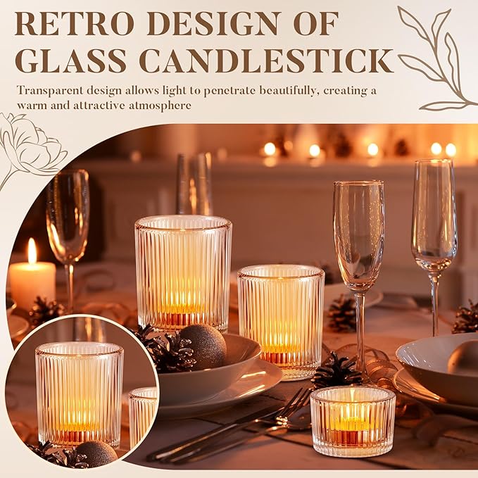 Mumufy 48 Pcs Assorted Votive Candle Holders Ribbed Glass Tealight Candle Holder Bulk for Table Centerpiece, Baby Shower, Home and Wedding Party Decoration (Clear)