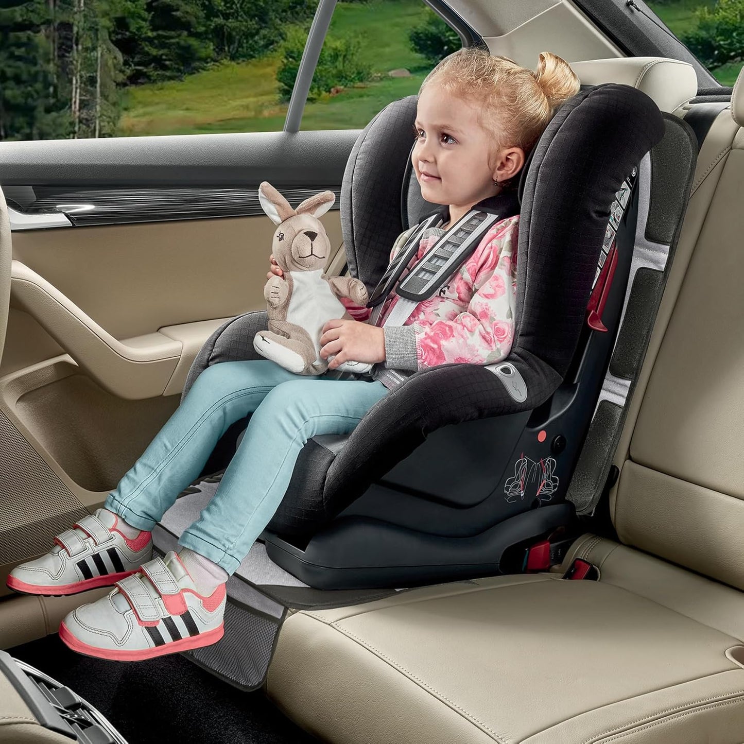 Car Seat Protector, 2 Pack Baby CarSeat Covers with Mesh Pockets & Non-Slip Backing 600D Durable Seat Protectors Under Car Seat for Baby(Gray, Large)