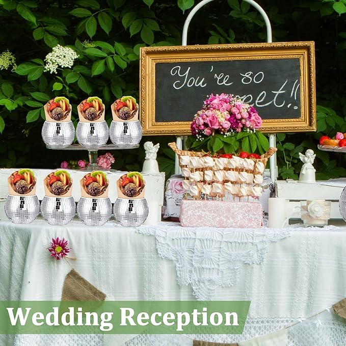 Jinei 12 Pcs Disco Vases Bulk Silver Mirror Disco Ball Flower Glass Ball Planter Candle Holder Glass Vase for Wedding Table Centerpieces Bedroom Office Birthday Decoration (3" X 4")