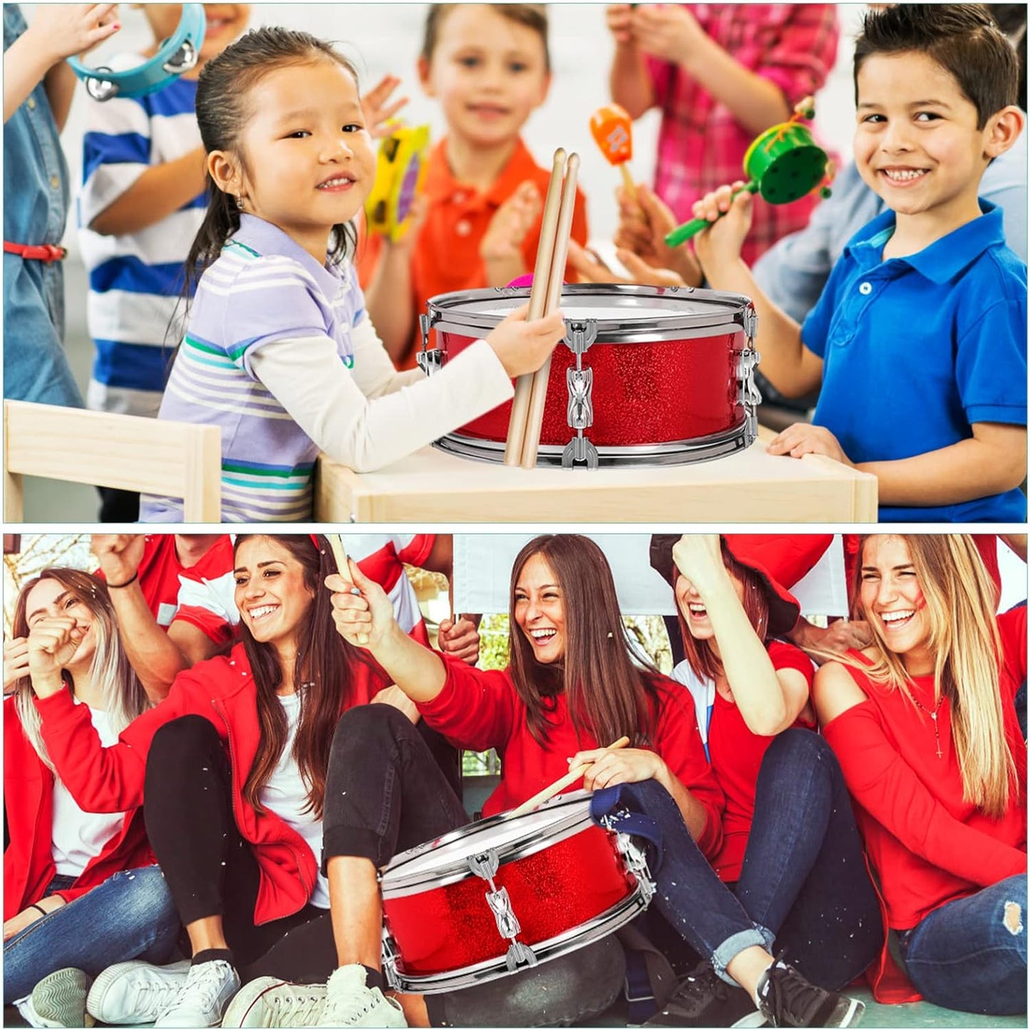 Milisten Marching Drum Set 13 Inch, Snare Drum with Wooden Mallet, Gloves and Adjustable Strap, Snare Kit Kids Orff Percussion Musical Instrument, for Kids Teens Red