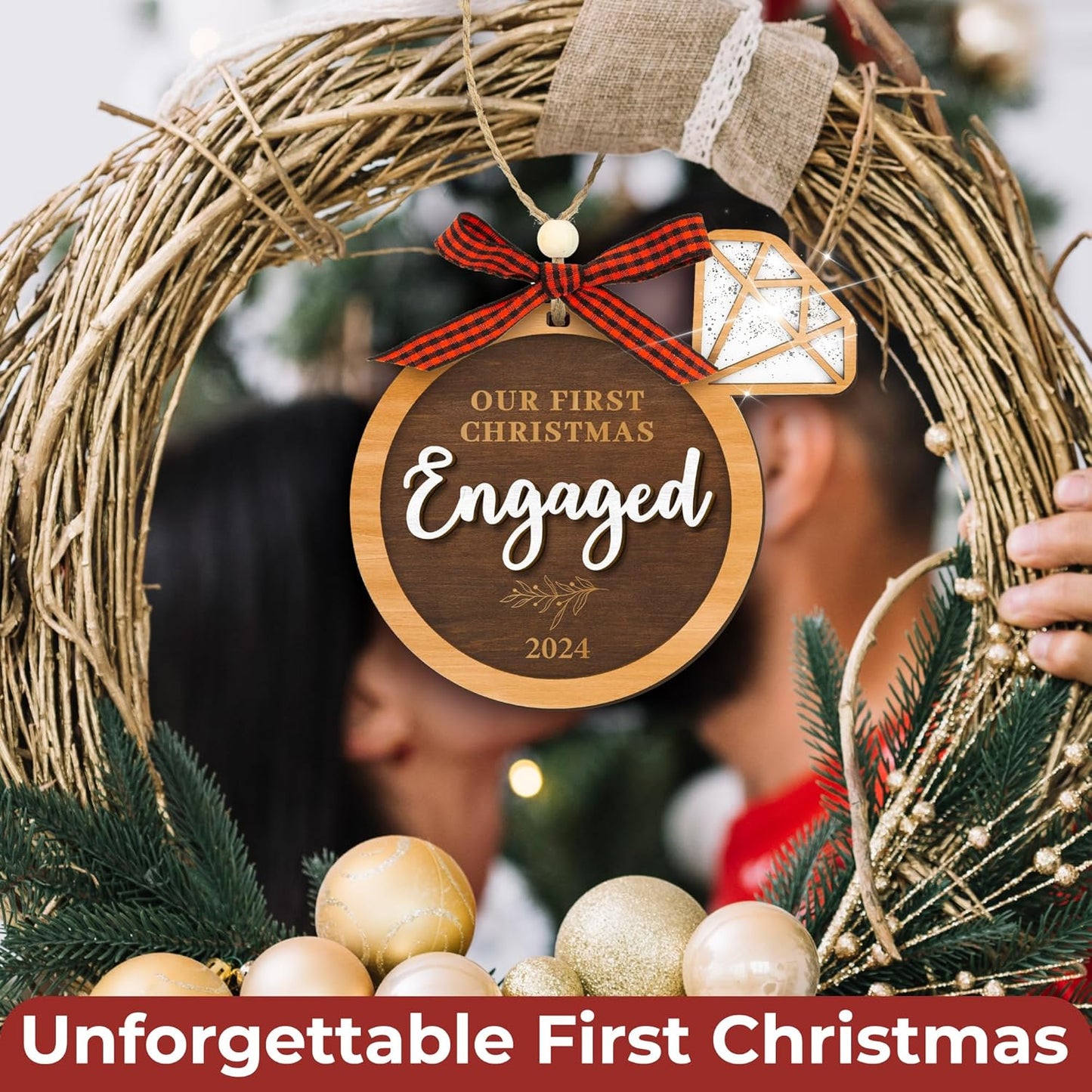 Our First Christmas Engaged Ornament 2024 - Wood Engagement Ornament 2024, Funny Engagement Gifts for Couples, Happy Newly Engaged Christmas Ornament 2024 for Bride