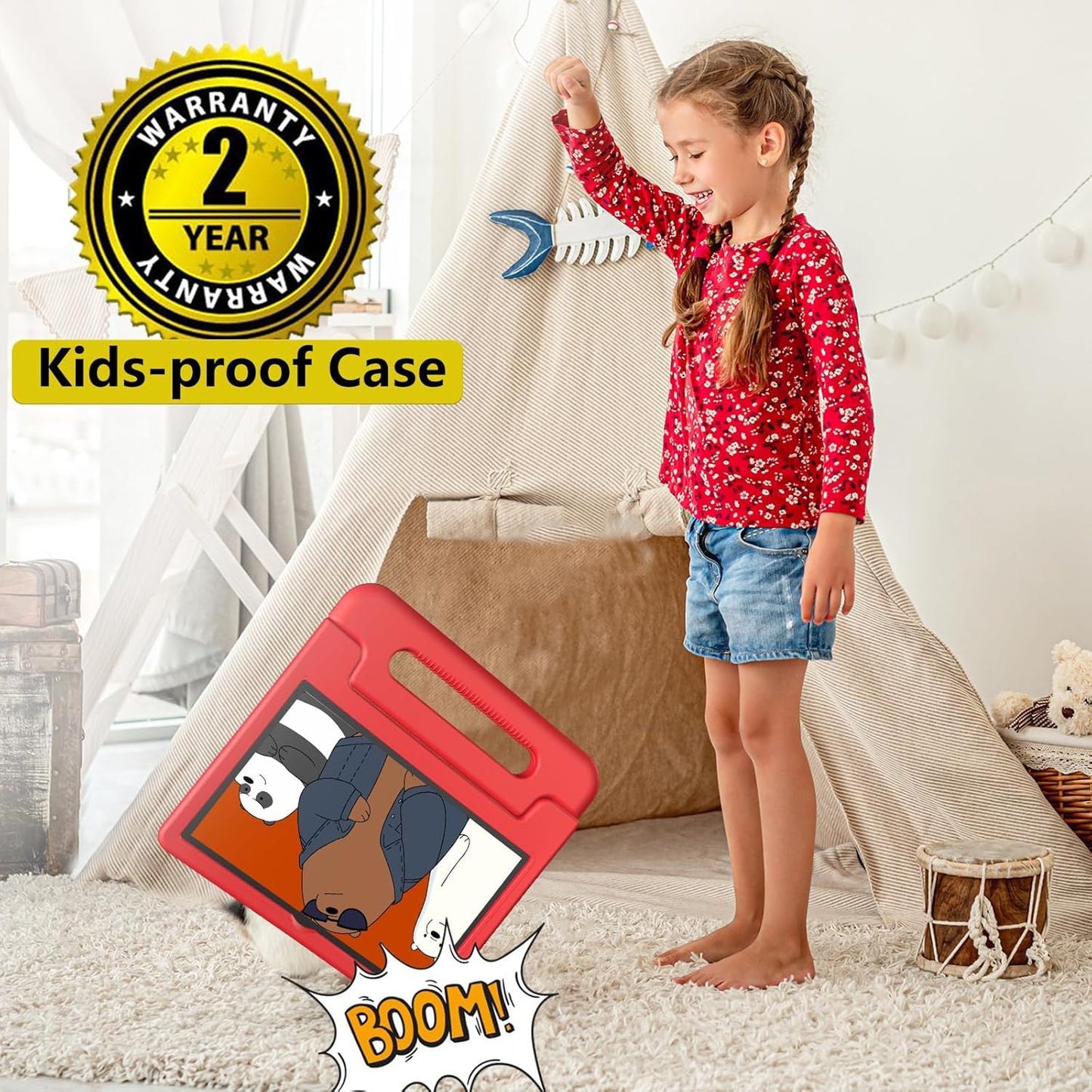 Kids Tablet, 10.1 Inch Tablet for Kids Android 14, 64GB Octa-Core, WiFi, Big Battery, Kids Space, Parental Control 1280 * 800 HD Display Children Tablets Red