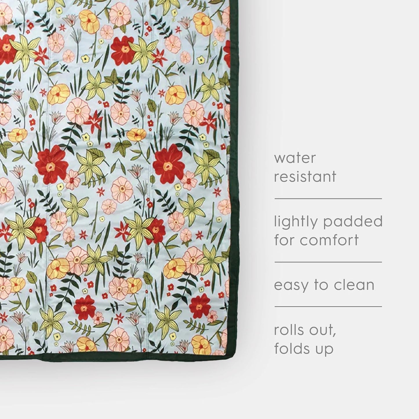 Little Unicorn 5'x7' Outdoor Family Picnic & Beach Blanket | Durable & Water-Resistant Fabric | Compact Fold & Easily Wipes Clean | Zipper Pocket (Primrose Patch)