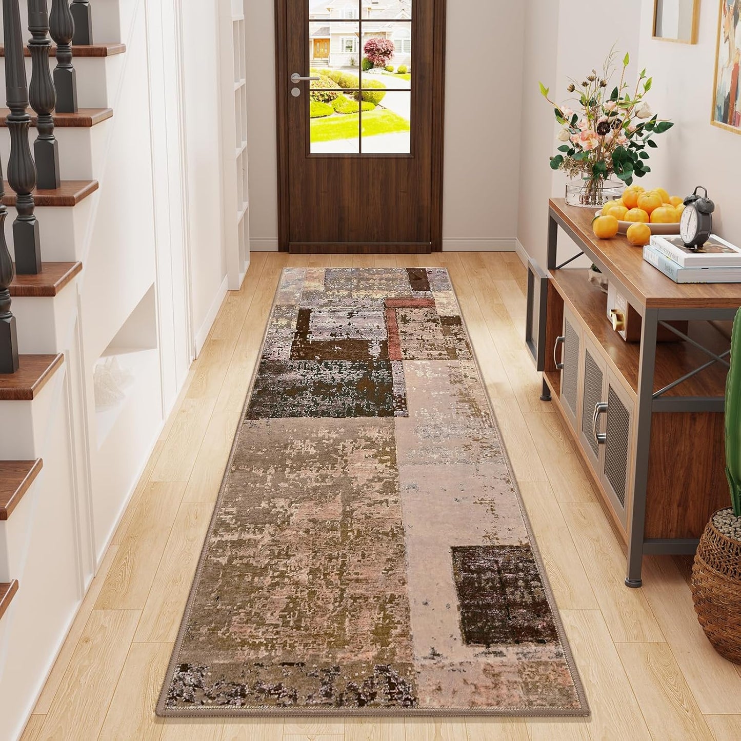 LOCHAS Washable Runner Rugs for Hallway, 2x6 Non Sip Soft Rug for Bedroom Entryway Kitchen Laundry Room, Long Abstract Carpet for Indoor Floor Bedside, Geometric Vintage Home Decor, Pet & kid Friendly