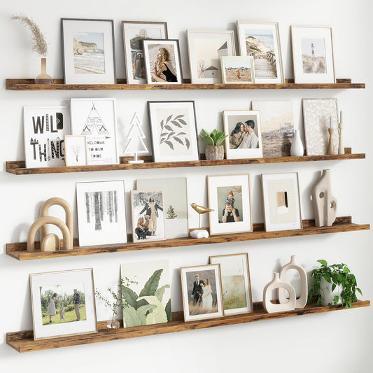 Floating Picture Ledge Shelves for Wall Set of 4, 72 Inch Wall Shelves with Lip Long Large Nursery Book Shelf for Toys Storage Kids Bookshelf Wall Mounted Living Room Bedroom Decor Frames