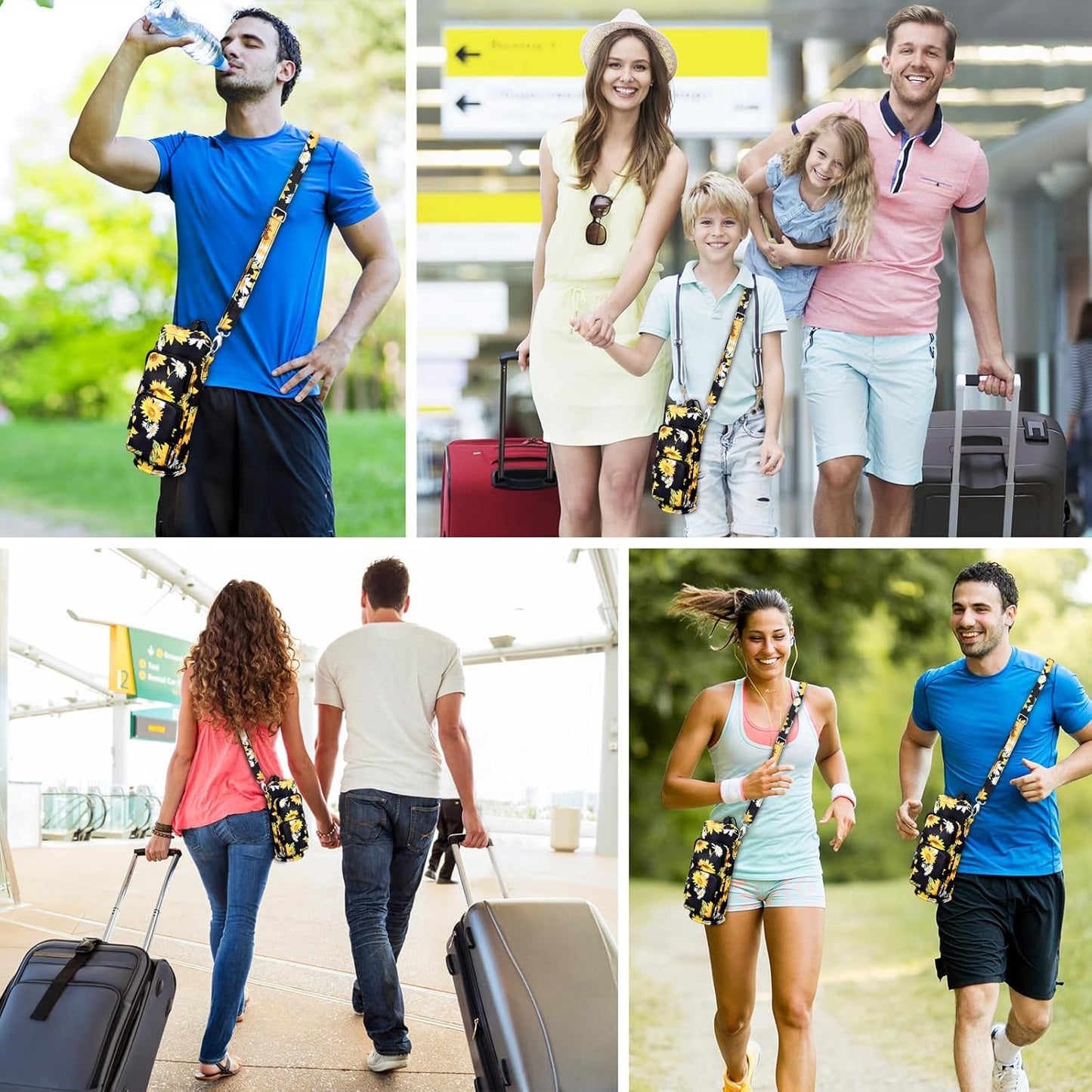 Betsey Johnson Insulated Water Bottle Pouch Holder Carrier Crossbag with Adjustable Shoulder Strap - Lightweight Polyester Accessories with Pockets Good for Hiking Sports