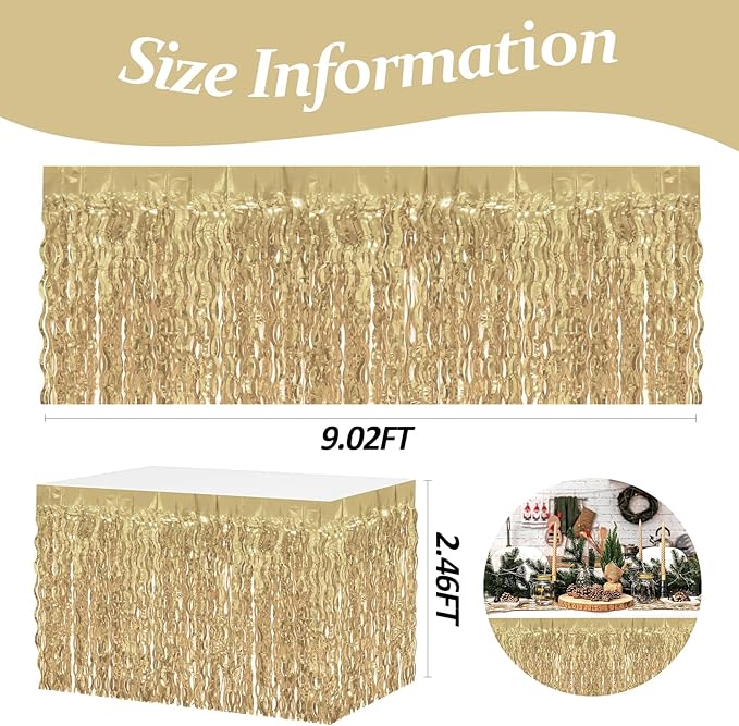 4P Wavy Metallic Tinsel Foil Fringe Table Skirts for Rectangle Tables Backdrop Garland Curtains for Parade Floats Wedding Birthday Parties Decoration Graduation 2025 Christmas (Champagne)
