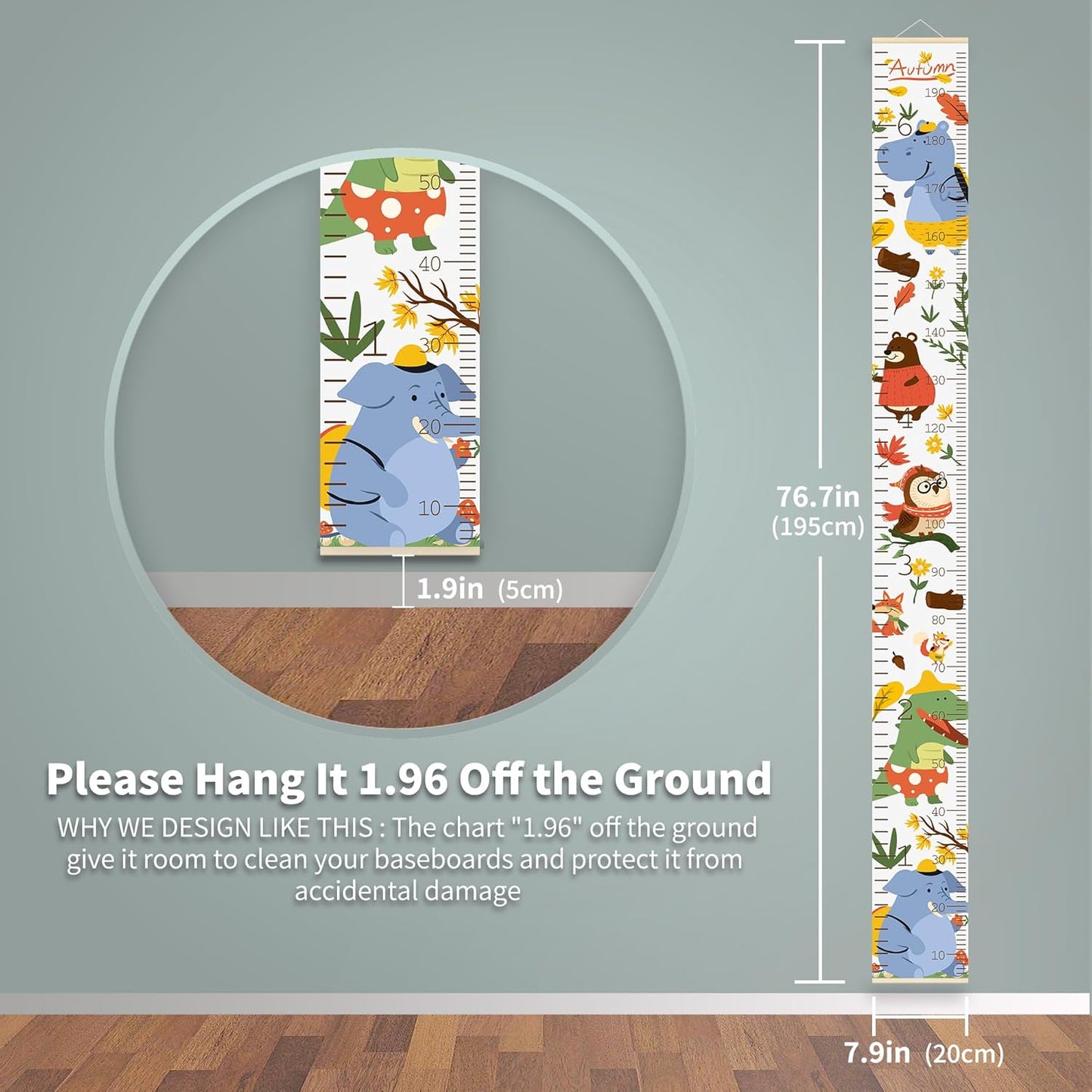 Baby Height Growth Chart Wall Cartoon Animal Wooden Ruler Growth Chart for Kids Height Measurement with Elephant and Crocodile Characters Kids Wall Decor for Playroom Bedroom 79 in X 7.9 in