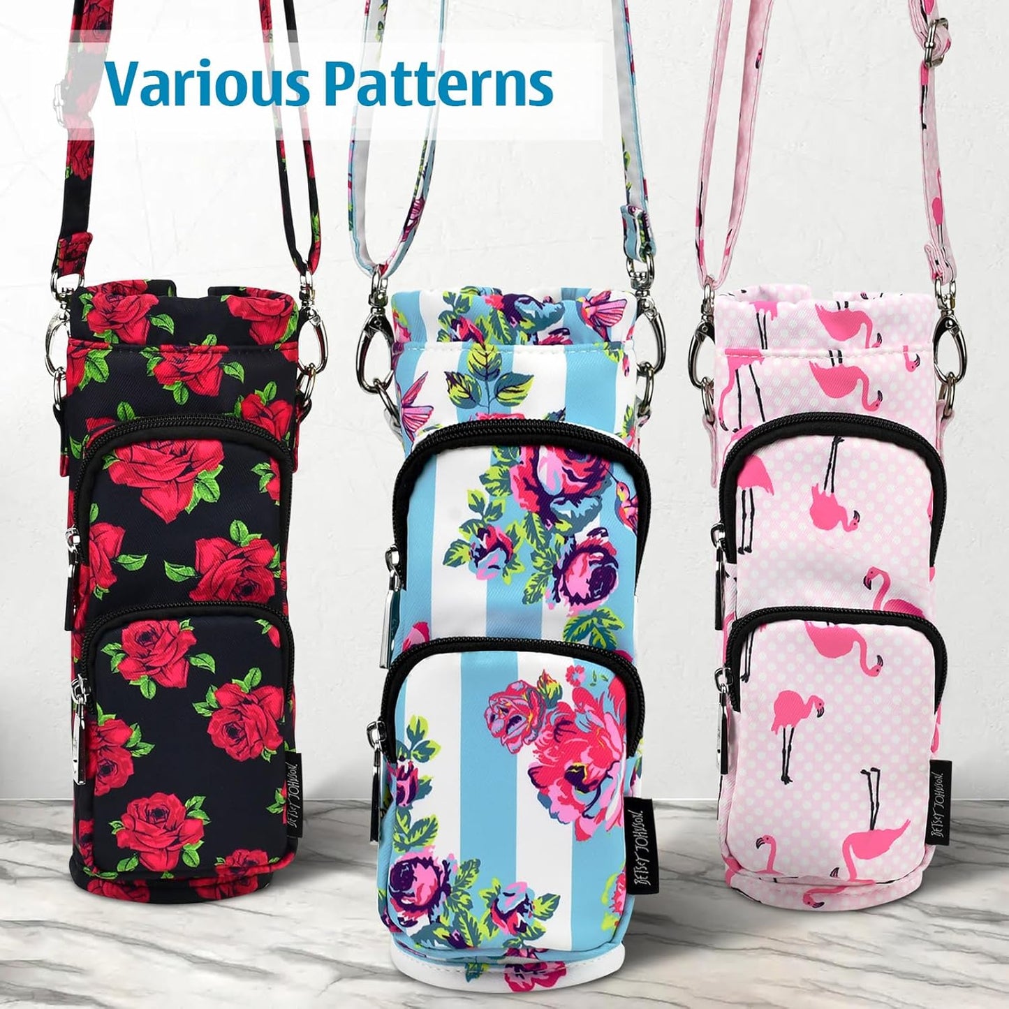 Betsey Johnson Insulated Water Bottle Pouch Holder Carrier Crossbag with Adjustable Shoulder Strap - Lightweight Polyester Accessories with Pockets Good for Hiking Sports