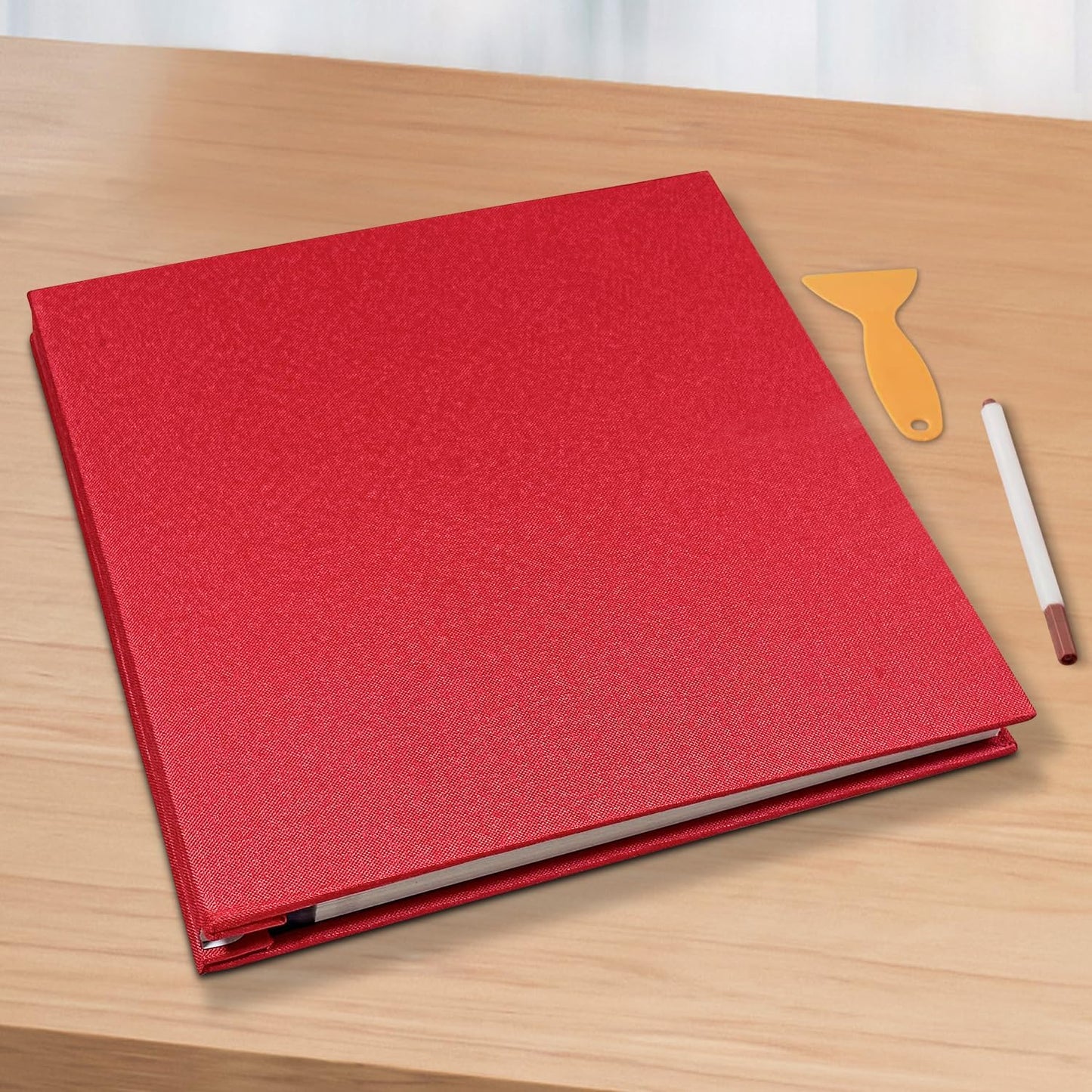 Large Photo Album Self Adhesive Scrapbook Album for 4×6 5×7 8×10 Pictures DIY Magnetic Linen Cover Album 40 Pages for Family Wedding Gifts with Metal Pen and Plastic Board, Dark Red