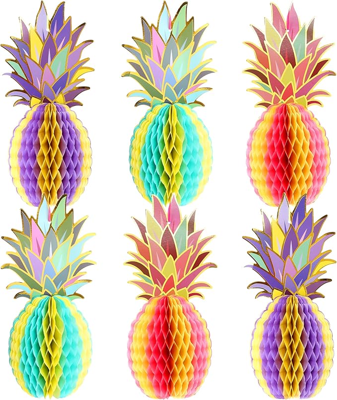 KatchOn Huge Pineapple Centerpiece for Tables - 12 Inch, Pack of 6 | Luau & Hawaiian Party Decorations, Tropical & Beach Decorations