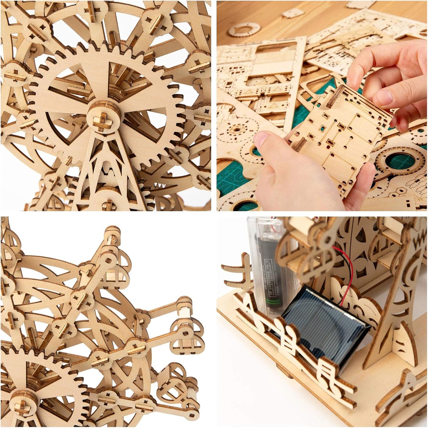 Solar 3D Wooden Puzzle Ferris Wheel DIY Model Kit Craft Sets Educational Wood Mechanical Building Toys for Adult Men Kids
