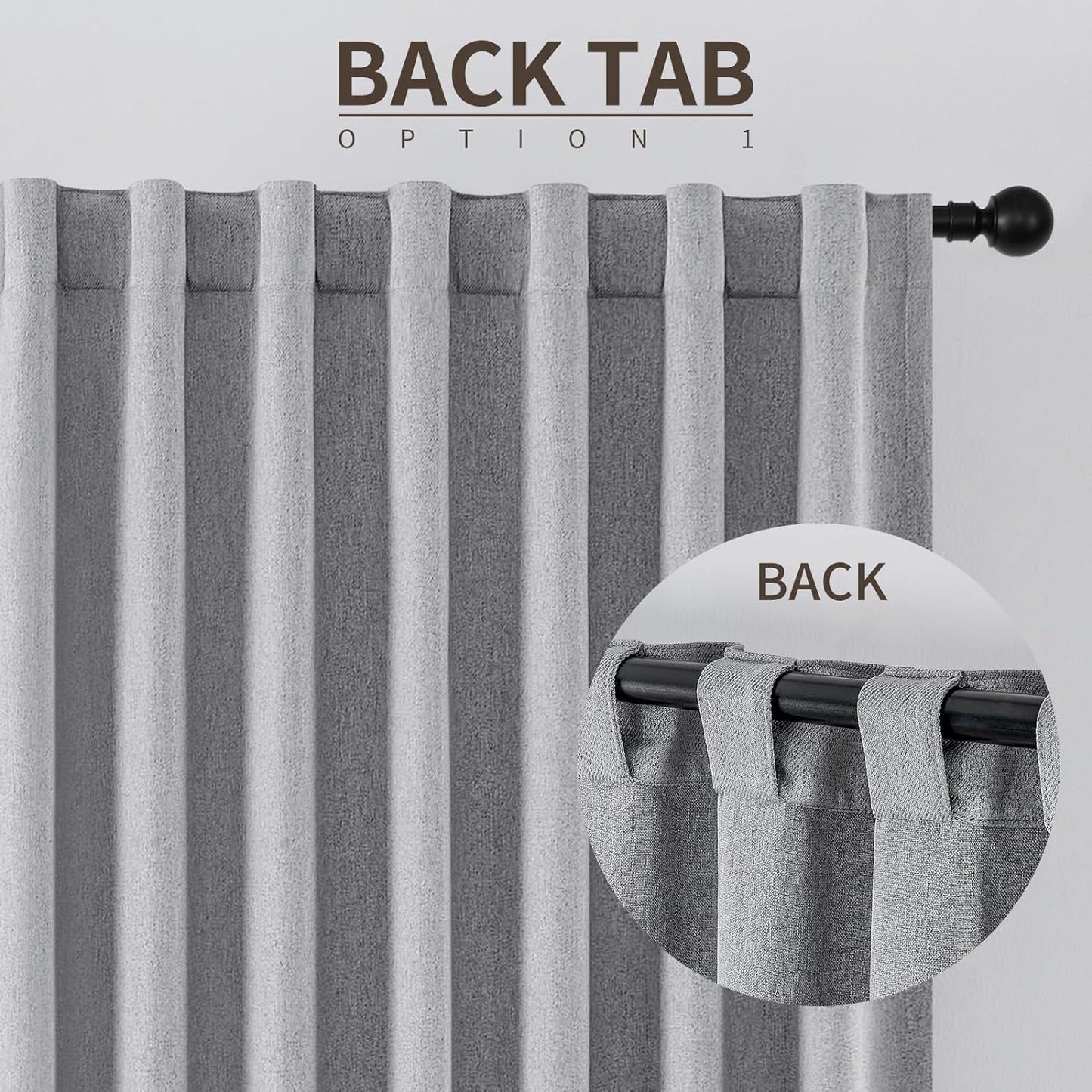 Joydeco Faux Linen Blackout Curtains for Bedroom,Light Grey Blackout Curtains 120 inches long,100% Blackout Solid Thermal Insulated Window Drapes Luxury Decor for Living Room（W52xL120 Inch,Light Grey）