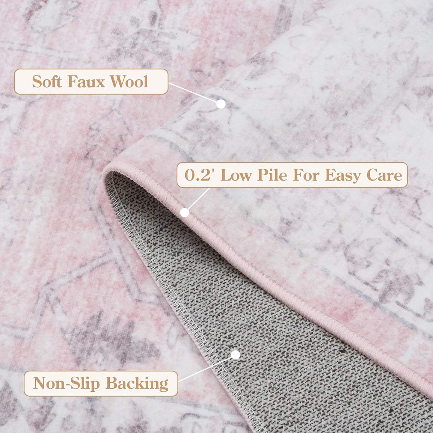 LIVEBOX Pink 8x10 Area Rug for Bedroom Girls, Boho Washable Rugs for Living Room Nursery, Non-Slip Indoor Soft Carpet Low-Pile Farmhouse Carpets for Dining Room Kids Playroom, Pink