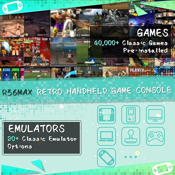 R36MAX Handheld Game Console, 40000+ Games Retro Gaming Console, 256GB TF Card Mini Retro Video Console, 4000mAh Rechargeable 4.0" IPS HD Screen Portable Pocket Arcade (Transparent Grey)