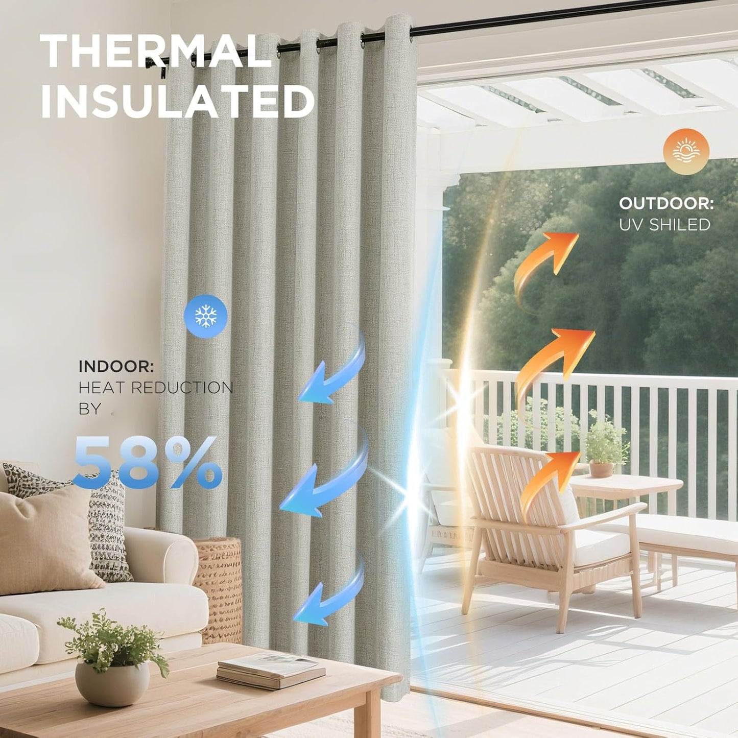 Joydeco Blackout Curtains 120 Inches Long 2 Panels Burg, Room Darkening Curtains for Bedroom, 100% Black Out Textured Thermal Drapes Privacy Protection 2 Panels Set(W52 x L120 Inch, Light Beige)