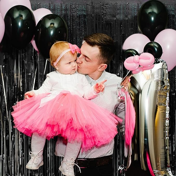 Tinsel Curtain Party Backdrop Black Birthday Decorations 5 Packs Glitter Foil Fringe Curtain Party Decor Streamers Photo Booth for Birthday Christmas Wedding Halloween Graduation Decorations