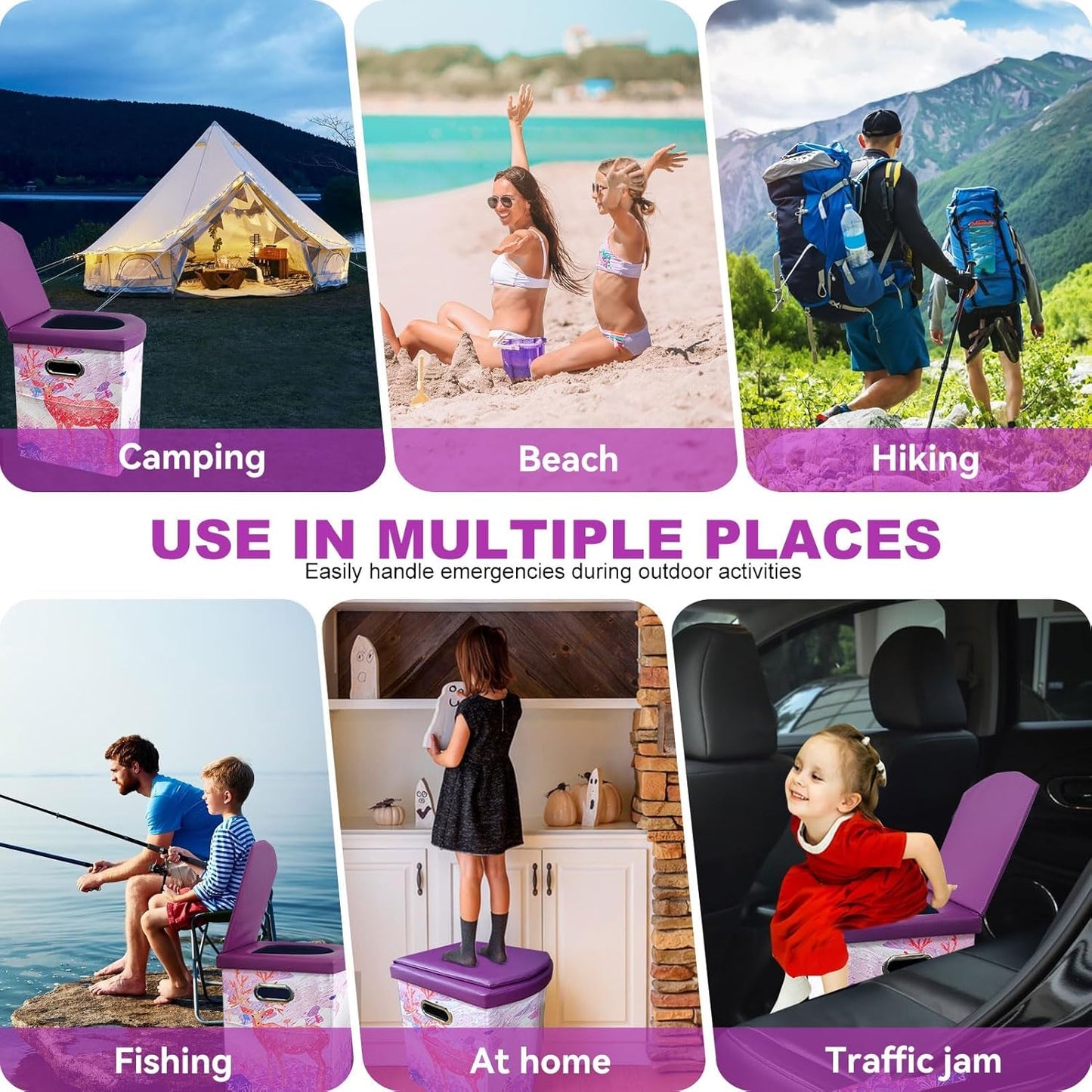 Upgrade XL Portable Toilet for Adults, Extra Large Portable Travel Floding Toilet, Camping Tall Toilets with Lid for Adults and Kids Compact Potty for Car,Hiking,Beach and Camping