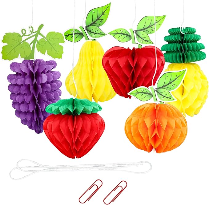 Gyufise 6Pcs Fruit Honeycomb Centerpieces Hawaiian Summer Fruit Table Toppers Tropical Fruit Party Decorations Pineapple Strawberry Grape for Hawaiian Luau Fruit Themed Party
