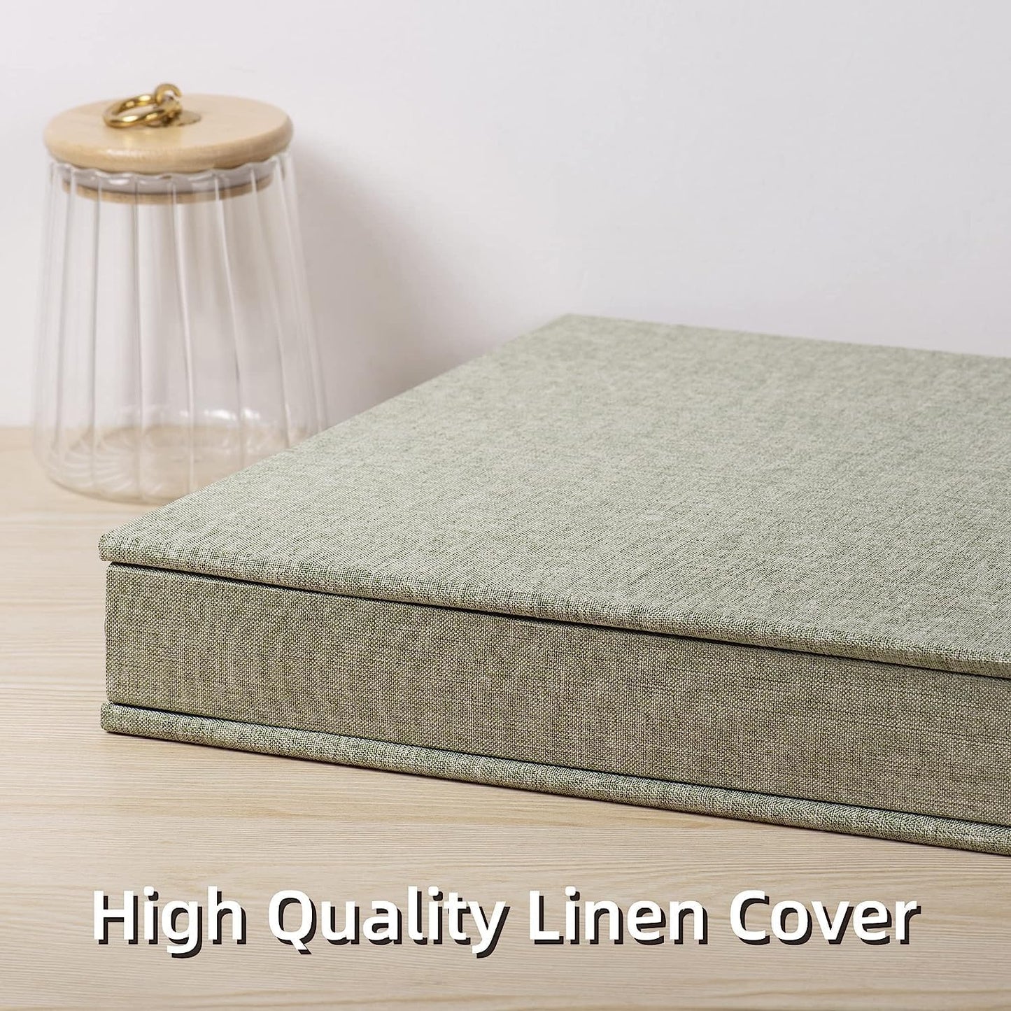 Large Photo Album Self Adhesive 4x6 8x10 10x12 Scrapbook Magnetic Album DIY Scrapbook Length 13 x Width 12.8 (Inches) 120 Sticky Pages Linen Cover DIY Photo Album(Grass green)