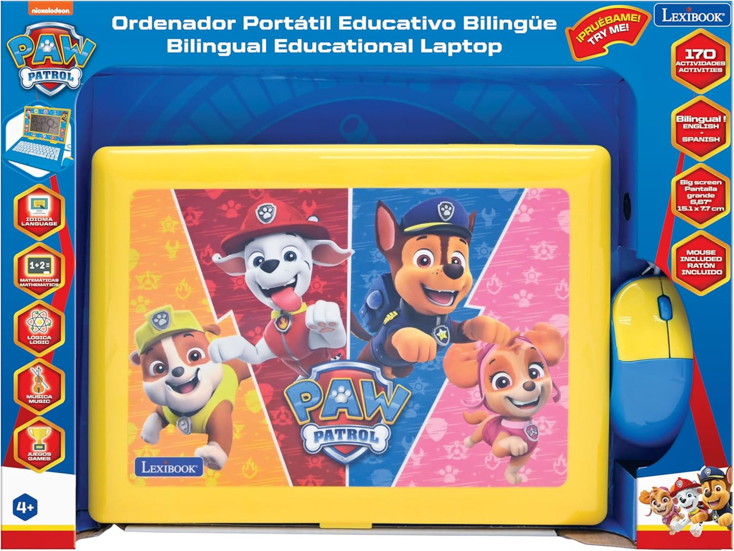 Lexibook - Paw Patrol - Bilingual and Educational Laptop English/Spanish - Toy for Children, 170 Activities to Learn, Play Games and Music, Large Screen - JC599PAi2