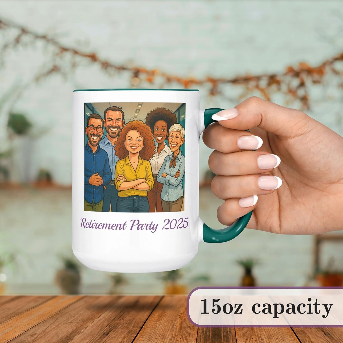 Personalized Coffee Mug, Custom Photo Caricature Gift, Funny Customized Coffee Gift for Men & Women, Custom Mugs with Pictures, Green 15oz Father's Day Mug