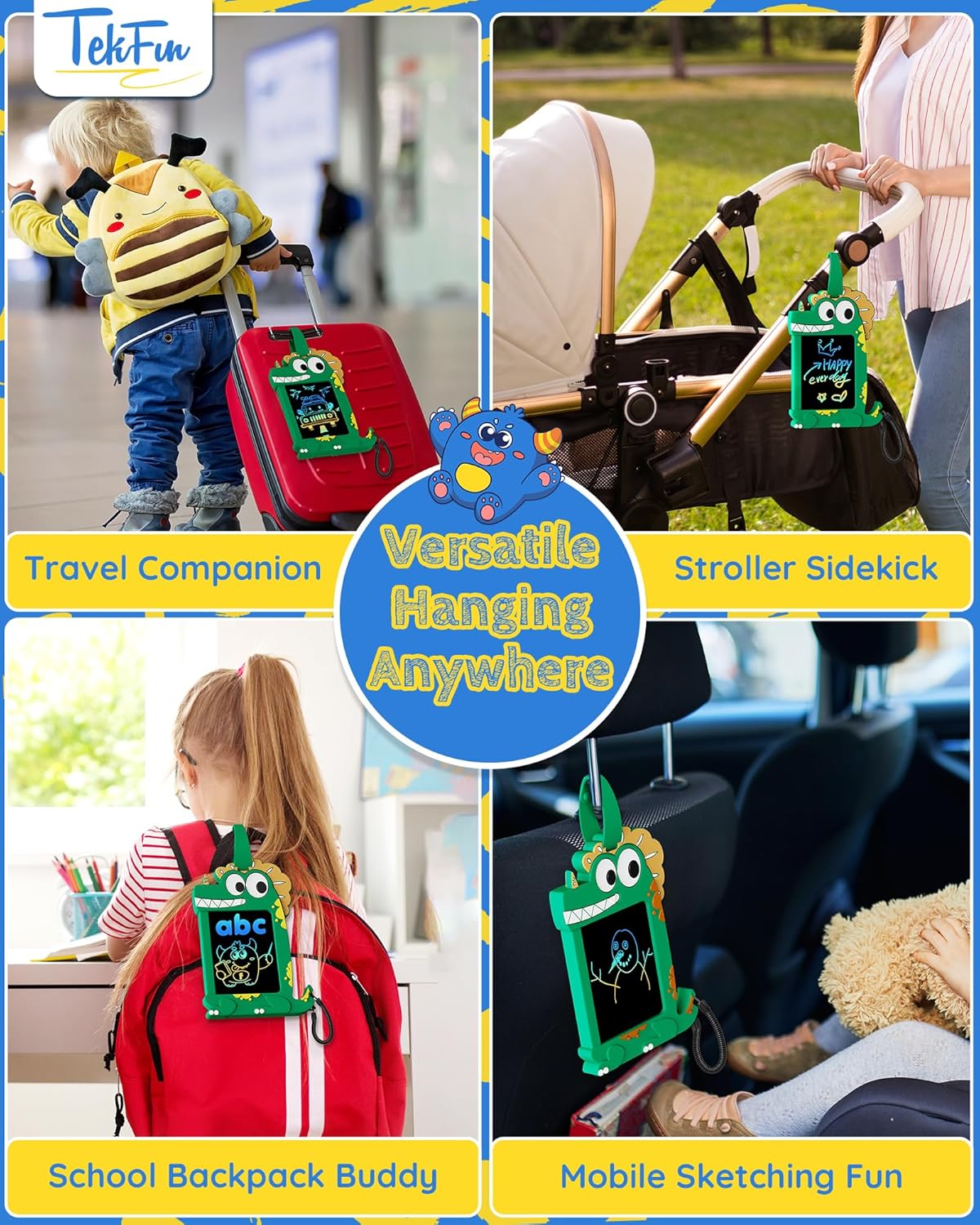 TEKFUN NanoDoodle Gift for Kids, Dinosaur Boys Toys 4.5in LCD Drawing Board, Activity Portable Gift Personality Tag Kid Toys for Birthday Christmas Gift Toddlers 3-10 Years