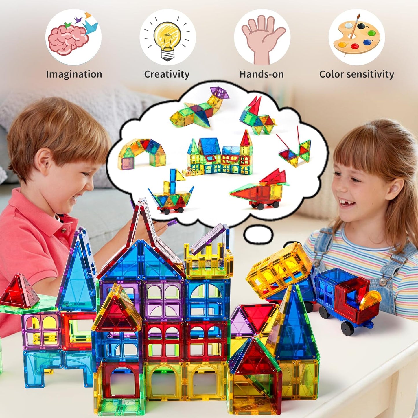 MAGBLOCK Magnetic Tiles Kids Toys, 120PCS 3D Magnetic Building Blocks Set Construction Toys Educational STEM Magnet Tiles for Kids Stacking Blocks Learning Gifts for Toddlers Boys Girls
