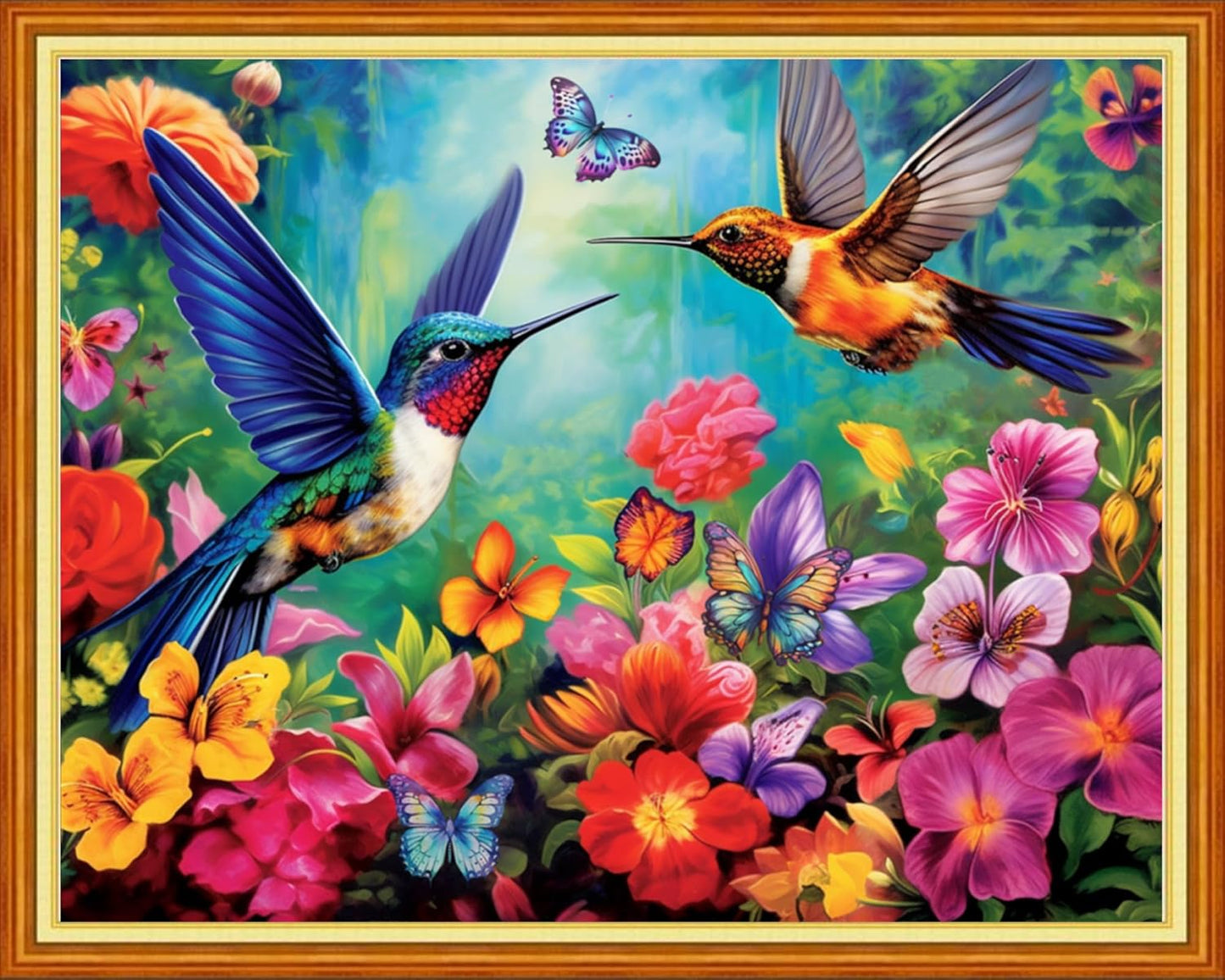 Stamped Cross Stitch Kits - Beach Night Landscape Counted Cross Stitch Kits for Beginners Adults Needlepoint Cross-Stitch Patterns-Hummingbirds Collect Honey 16x20 inchs