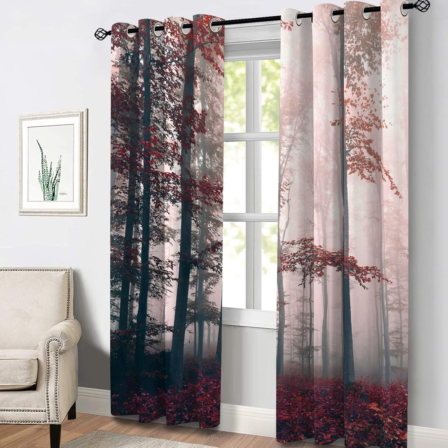 Aimego Forest Blackout Curtains Mystical Fog and Natural Forest Scenery Window Drapes Decor for Bedroom Living Room Grommet Top Room Darkening Curtains 2 Panel Set, 52"X84"