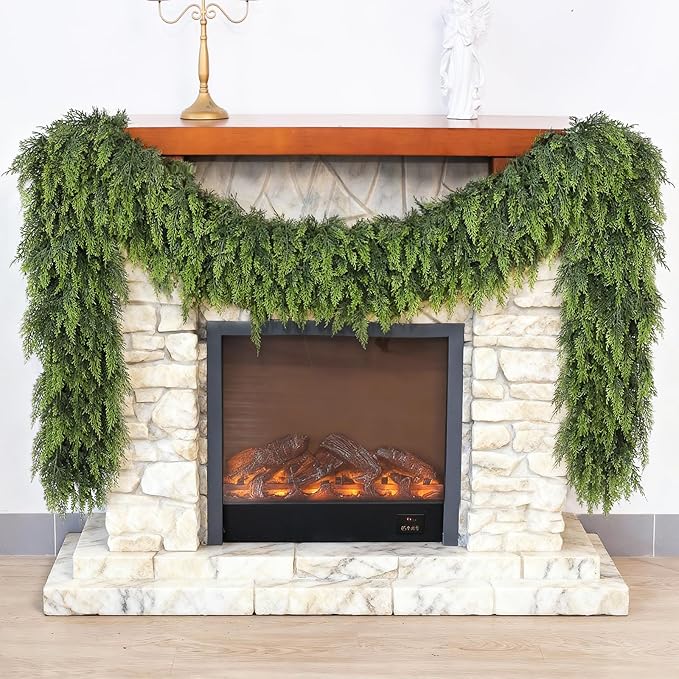 Christmas Cedar Garland - 6ft Artificial Cedar Garland Faux Lush Green Fake Pine Needles for Fireplace,Table,Window,Stairs,Mante,Holiday Indoor Outdoor Xmas Decor(1PCS)