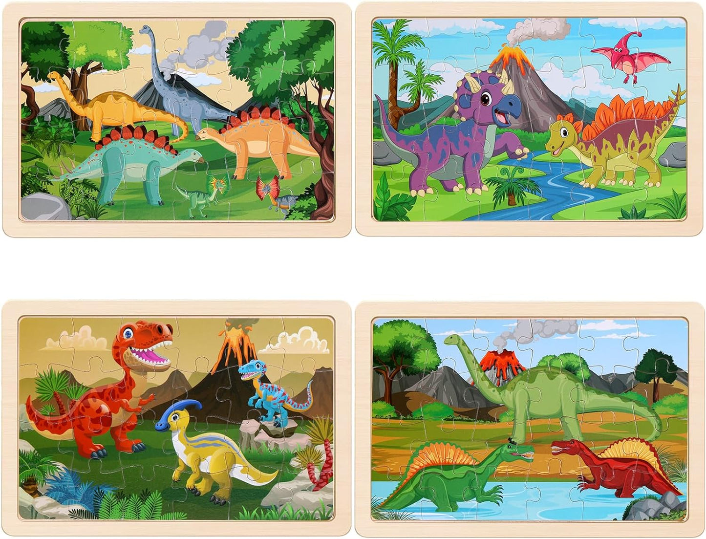 Wooden Puzzles Dinosaur Toys for Kids Ages 3-5, Set of 4 Packs with 20-Piece Wood Jigsaw Puzzles, Preschool Educational Brain Teaser Boards for Boys and Girls 3 4 5 6 Years Old