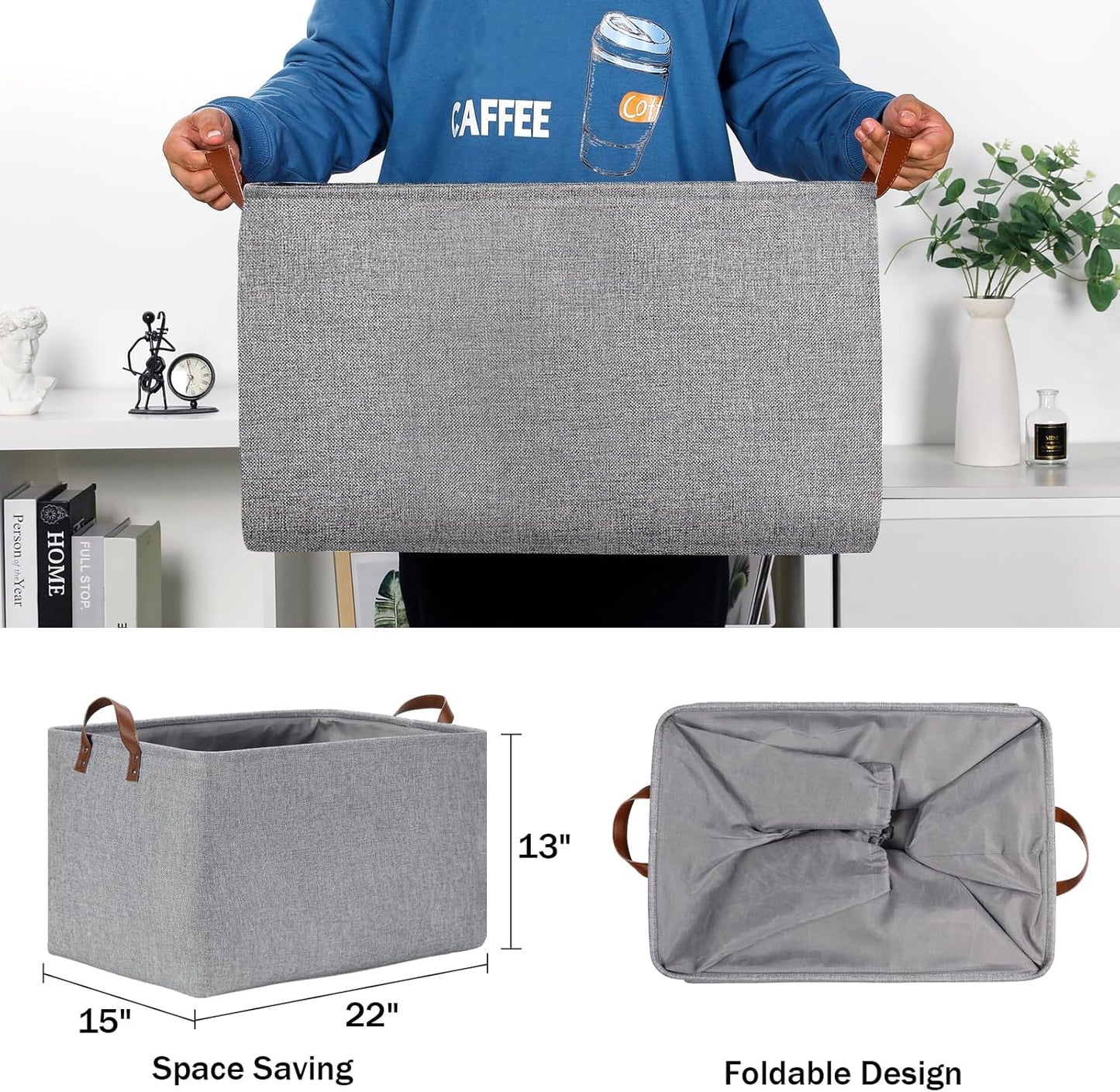 DULLEMELO Large Grey Storage Baskets 70L Oversized Dog Toy Bin Basket, Collapsible 22" X 15" X 13" Extra Large Fabric Baskets for Storage Clothes, Toys, Blankets Organizers (Grey)