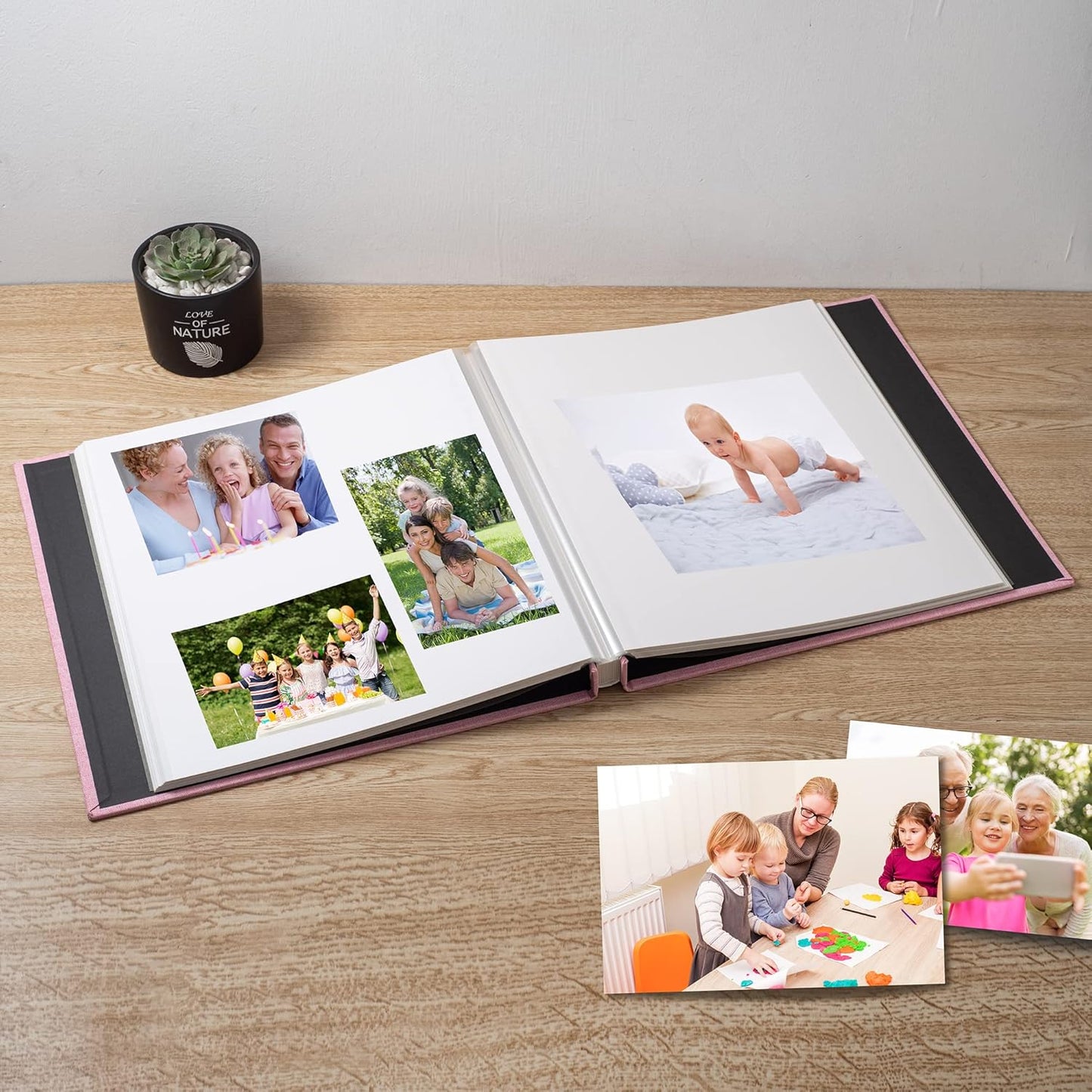 Large Photo Album Self Adhesive Scrapbook Album for 4×6 8×10 Pictures DIY Magnetic Linen Cover Album 40 Pages for Family Wedding Gifts with Metal Pen and Plastic Board