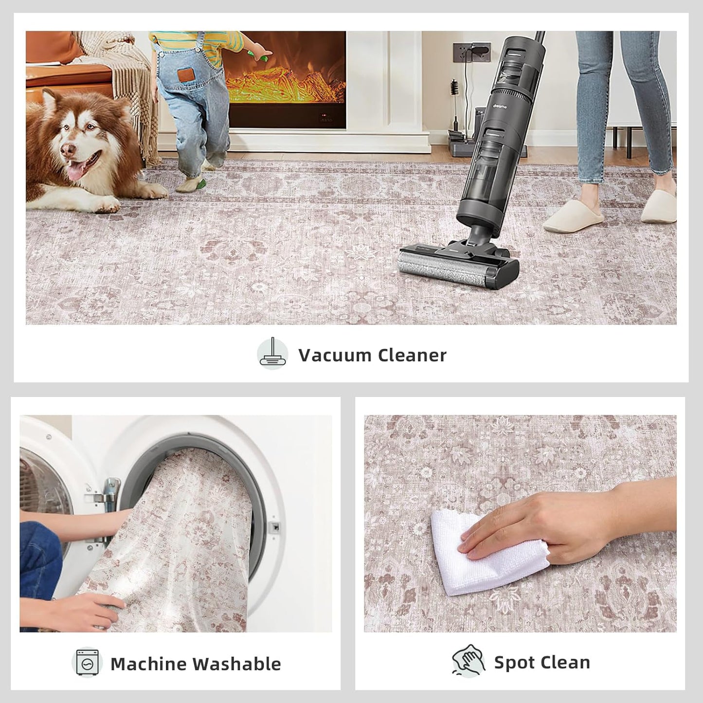 Pink Nursery Rug Large Area Rugs for Living Room Vintage Rug Boho Floral Washable Area Rugs 8x10 Indoor Carpet for Bedroom Dining Room Kids Room