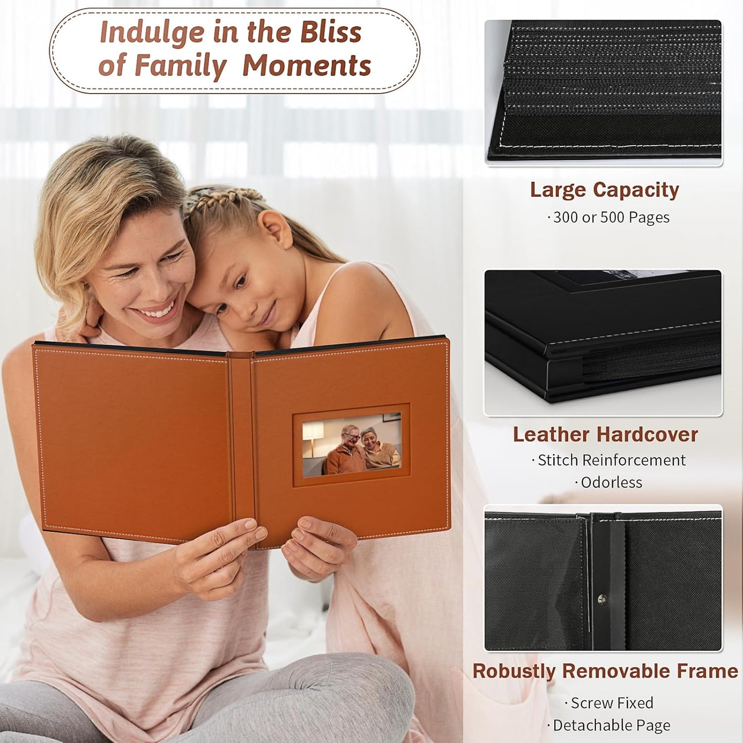 Popotop Photo Album 4x6 800 Pockets with Leather Hardcover Cover, Large Photo Album Binder Book with 80Pcs Pages for Family Travel Wedding Baby Gifts