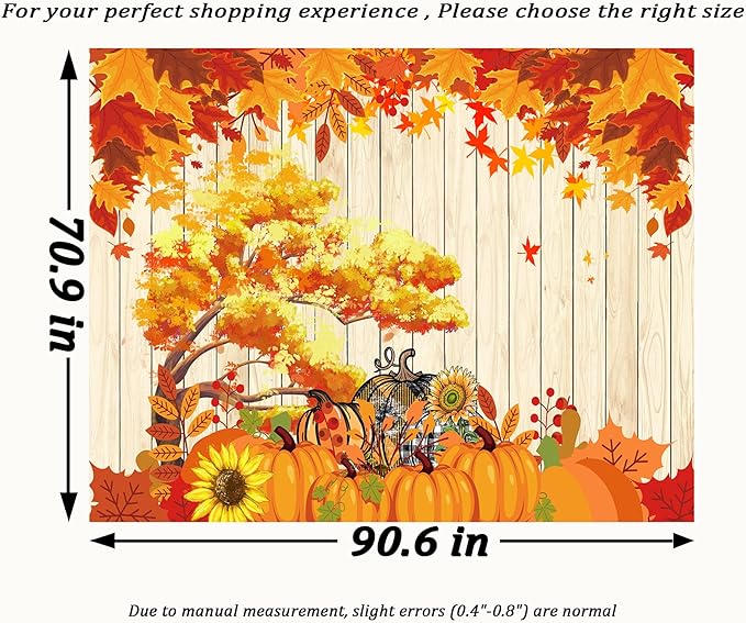 QGHOT Fall Tapestry Wall Hanging Autumn Photo Backdrop Rustic Orange Wood Tapestry Tree Maple Leaf Pumpkin Nature Landscape Country Tapestries for Bedroom Room Thanksgiving Decor (90.6"x70.9")