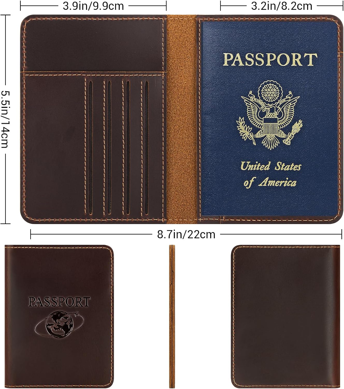 BIAOTIE Premium Leather Passport Holder Covers, Rfid Travel Wallet Passport Document Holder, Travel Essentials Wallet Cover Case for Men and Women (Coffee Brown)