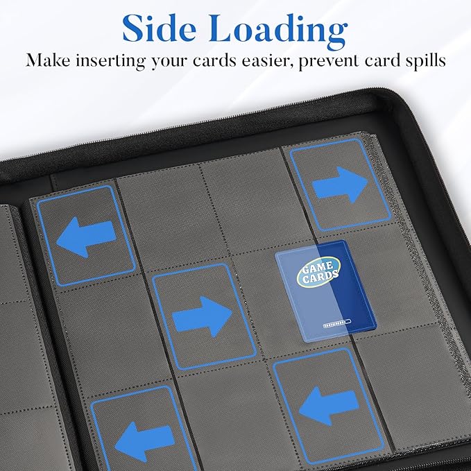Premium Zip Card Binder 12 Pocket, Fabmaker 912 Pockets Trading Card Binder, PU Zipper Card Collection Album, Sturdy Side-Loading Card Book Holder for MTG, TCG, Game Cards, Sports Cards, Royal Blue