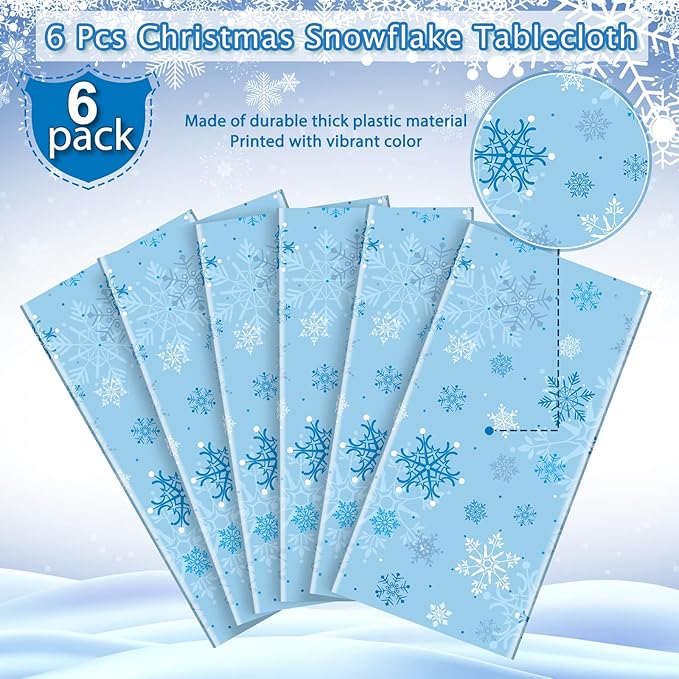 6 Pieces Christmas Snowflake Party Tablecloth Decorations,Plastic Ice Blue and White Winter Wonderland Table Cover for Winter Christmas Birthday Holiday Party Decorations and Supplies,54x108 inch…